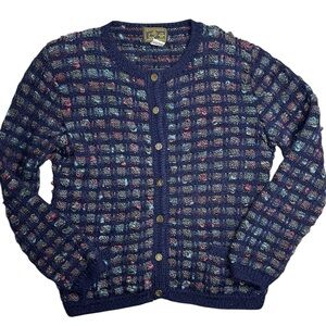 Southwool Hand Knit Wool Cardigan Sweater Women Small MultiColor Made in Uruguay